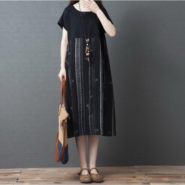 ワンピース レディース 半袖 Aライン 激安 激安特価 送料無料 大きいサイズ ゆったり ワンピ ドッキング ストライプ柄 M 2xl ブラック