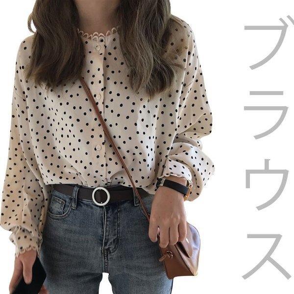 シャツブラウス レディース ドット柄 水玉柄 長袖 ブラウス シャツ ゆったり トップス 薄手 人気ブレゼント 春夏 柄シャツ カジュアル 大人可愛い 夏新作 お洒落