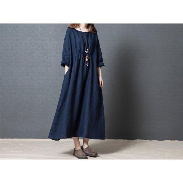 ワンピース コットンリネン ロングワンピース 綿麻混 長袖 半袖 ロング丈 30代40代50代 大きいサイズ 春 着痩せ 体型カバー 夏 祝日