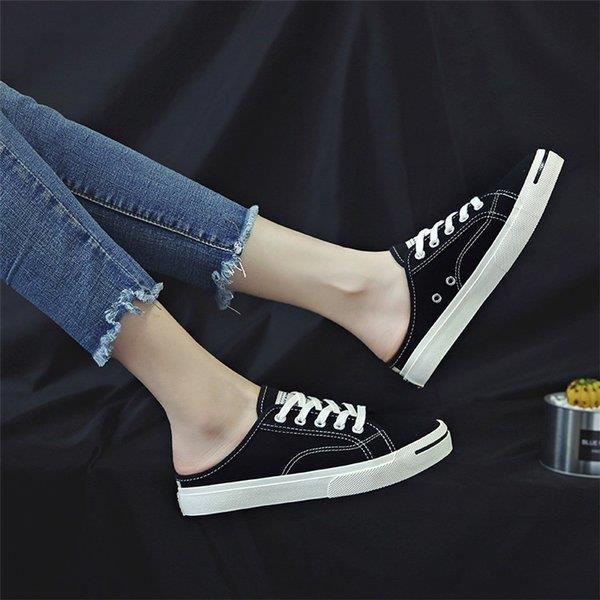 かかとなし スニーカー 商品追加値下げ在庫復活 サンダル レディース ヒール 履きやすい 婦人靴 サボ クロッグサンダル軽い キャンバス 白 サンダル スニーカー