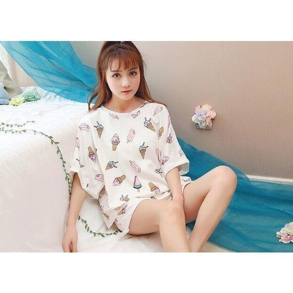 レディース パジャマ アイスクリーム柄 半袖 上下セット 夏用 Tシャツ ルームウェア かわいい 夏服 卓越 短パン 部屋着 寝間着 ワンマイルウェア
