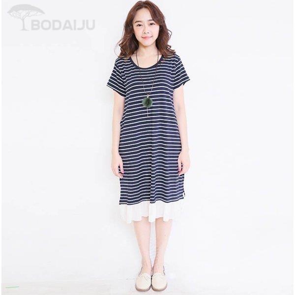 ママ 乳児 ベビー 授乳服 お揃い 夏服 2点セット セットアップ 半袖 マリン風 ロンパース 産前産後ウェア 出産祝い 新生児 ワンピース ロング丈 授乳口付き マタニティ