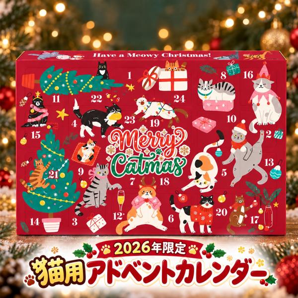 猫用品 クリスマス アドベントカレンダー 2026年限定 猫用 おやつ 24個入 詰め合わせ グッズ ごほうび 猫の 餌 おもちゃ プレゼント ギフト