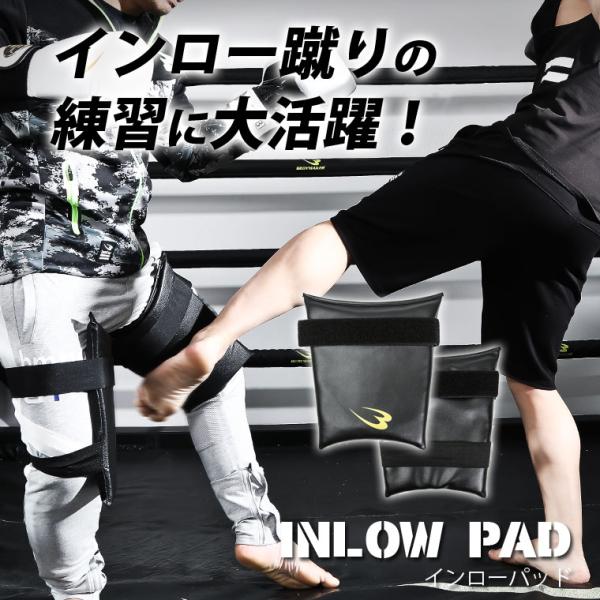 インロー蹴り練習用のパッドになります。装着はシンプルで、面テープで固定するだけの仕様で、脱着が簡単なだけでなく、衝撃吸収材に柔軟性に富んだ特殊繊維を用い、使い心地を追求しました。■サイズ：L30×W26×T3cm■カラー：ブラック■素材：シ...