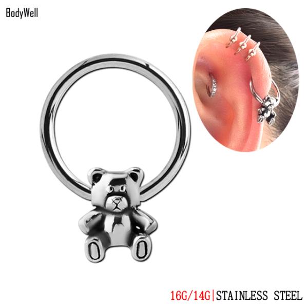 可愛いクマ リングピアス 人気ピアス 16g 14g くま ベア アニマル キャプティブビーズリング ステンレスピアス ロブ ヘリックス 軟骨ピアス Buyee Buyee Japanese Proxy Service Buy From Japan Bot Online