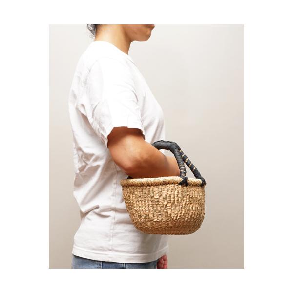 アフリカ ブルキナファソ 半球型 バスケット ブラックレザー Sサイズ