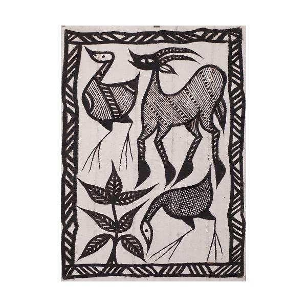 原産国:コートジボワールサイズ:95cm x 67cmコートジボワールの伝統的な布、コロゴです。セヌフォの人々に伝わる動物や精霊などが描かれています。ザックリとした厚手のコットンの帯布をつなぎ合わせています。