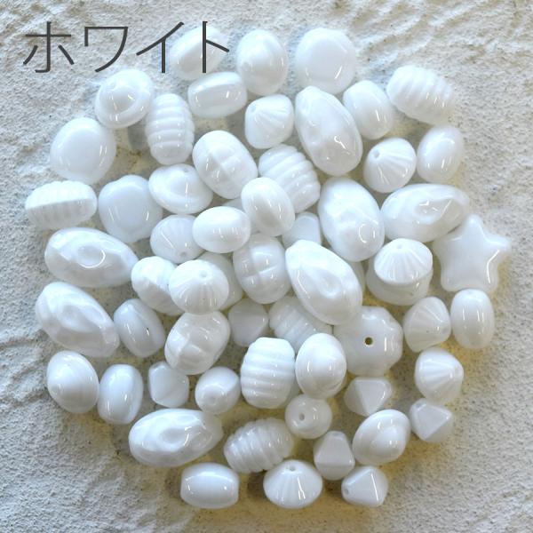 チェコビーズ アソート 約50g ホワイト 白 ボヘミアン ミックス バラエティ セット ガラス ビーズ アクセサリー パーツ ハンドメイド 手芸 材料 カラフル