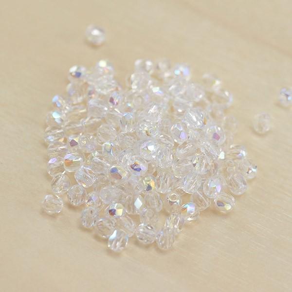 チェコビーズ FP ラウンド 3mm クリスタルAB 50個 ファイアポリッシュ