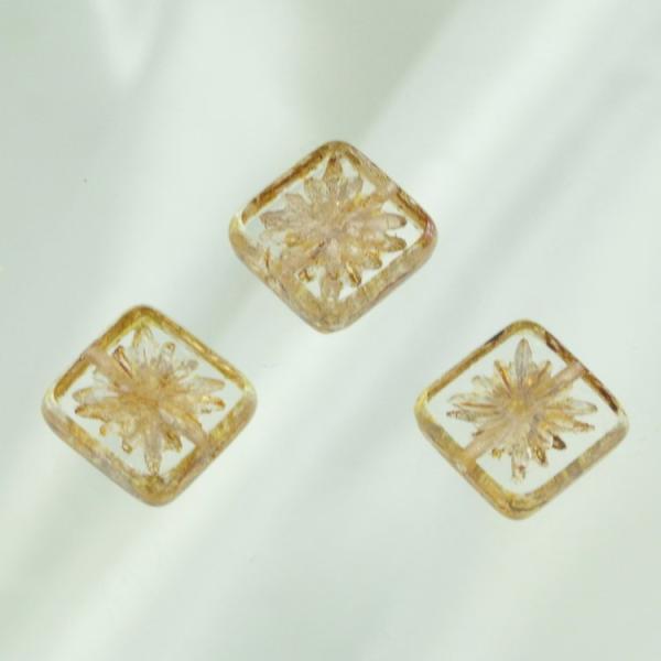 チェコビーズ FP スクエア 10mm 3個 クリスタルトラバティン ガラス ビーズ アクセサリー パーツ ハンドメイド 手芸 ビーズ パーツ