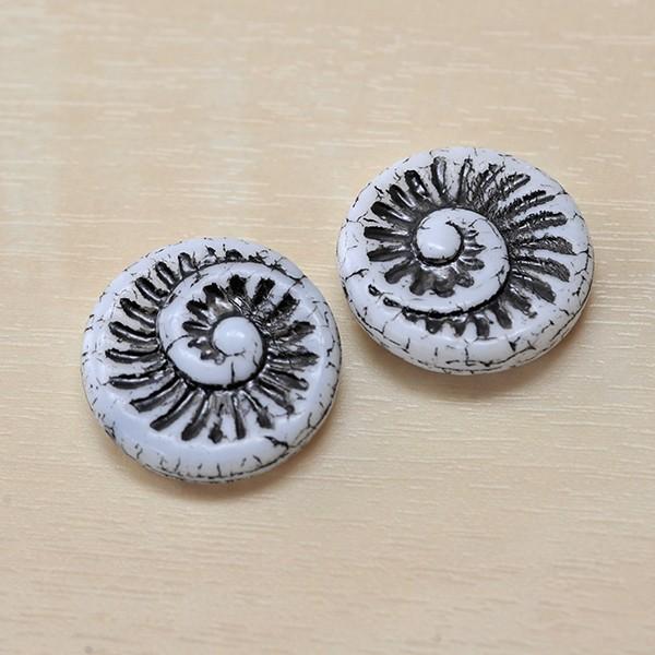 チェコビーズ アンモナイト18x18mm ホワイト・ブラック 2個 パーツ