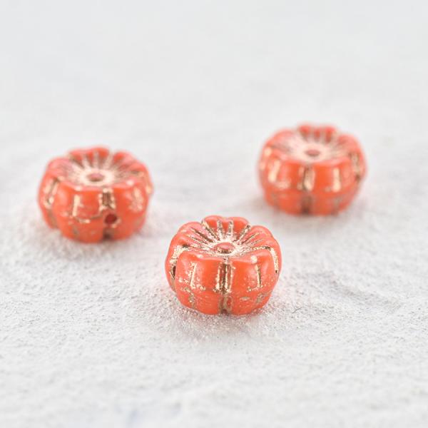 チェコビーズ プラムビーズ オレンジ・コパー 10個 約9mm ガラスビーズ