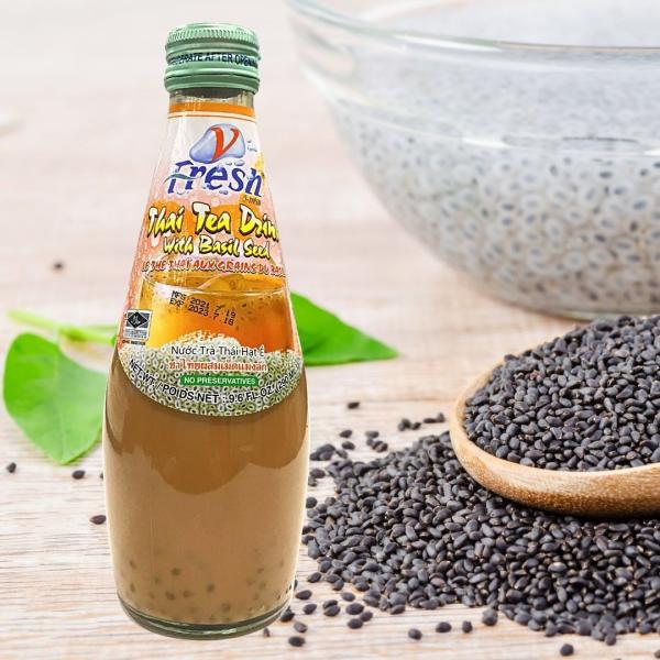 期限切迫／大特価　セール！　V-FRESH／THAI TEA DRINK WITH BASIL SEED（タイミルクティー＋バジルシード）290ml　アジアン食品　タイ　ドリンク