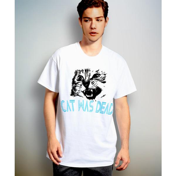 CAT WAS DEAD ブルーフォント 半袖カットソー ユニセックスTシャツ bombing メンズレディース兼用デザイン ポップアート アニマル猫ネコねこキャットキャッツ