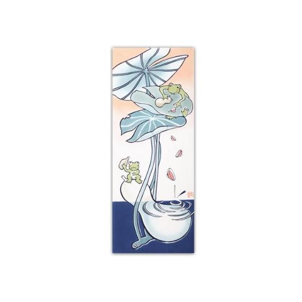 絵てぬぐい 原画 一之瀬智恵乎 カエルの酒盛り 手拭い　ハンカチ　布巾　頭巾　タオル　マスク　風呂敷　日用品