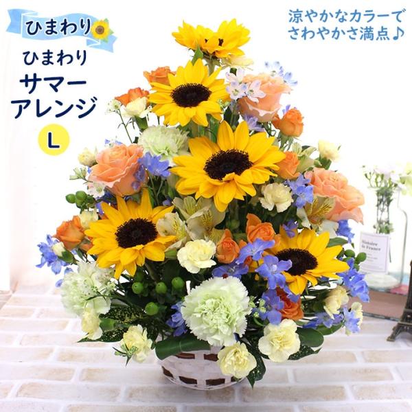 ひまわり ヒマワリ ギフト 生花 アレンジメント 送料無料 花 誕生日 御祝 お見舞い お祝い ビタミンカラー プレゼント [サマーフラワーアレンジ Lサイズ]