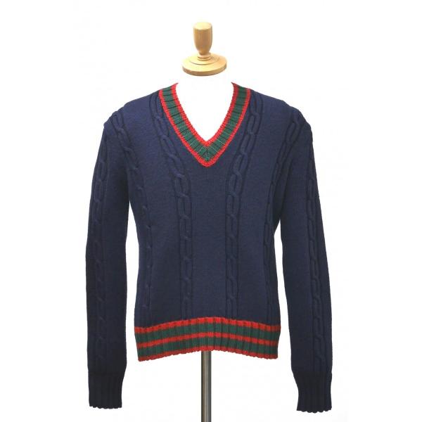 Gucci グッチ メンズ ケーブルニット Vネック セーター メンズ Web