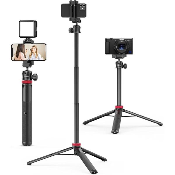 Ulanzi MT-44 三脚 スマホ三脚 カメラ三脚 147cm ビデオカメラ 自撮り棒 2in1スマホクリップデザイン 32cm-147cm 6段