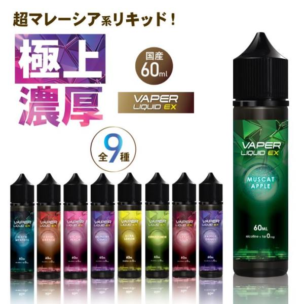 VAPER LIQUID EX 大容量 60ml マレーシア 電子 タバコ 電子タバコ 爆煙 禁煙 減煙 シーシャ ニコチン0 メール便 送料無料