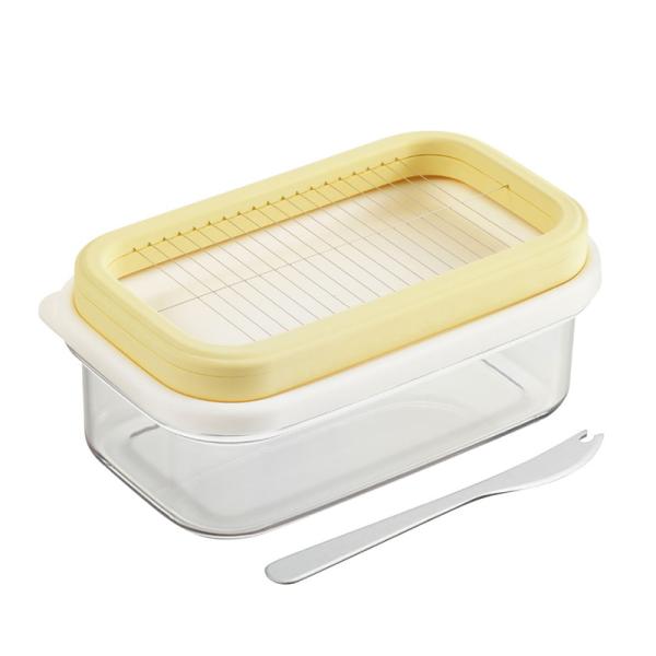 大きなバターもギュッと一押しでスライスできる！プレミアムバターカッティングケース。【商品内容】本体サイズ：108×178×75mmピッキングバターナイフ×1材質：PE、ABS樹脂、AS樹脂、18-8ステンレススチール、アルミニウム合金(アル...