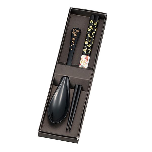 箸 スプーン セット 桜柄 黒 16628 日本製