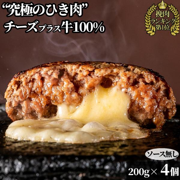 父の日 お中元 牛肉 100％ハンバーグ 無添加 ギフト 誕生日 1個200g 個包装 チーズイン4個 (総量800g) ソース無し 冷凍 bonbori 送料無料 爆買