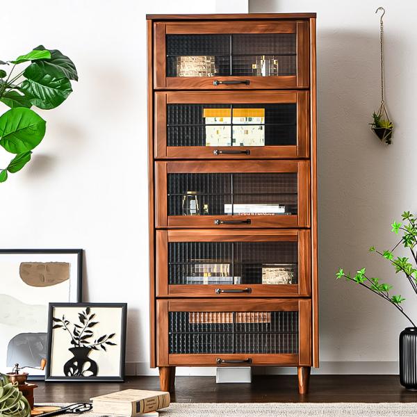 三越ブルージュ 4段フリーラック オーク無垢 ガラスフラップ扉 キャビネット 三越ブルージュ 4段フリーラック オーク無垢 ガラスフラップ扉