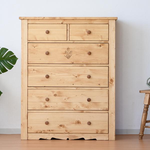 カントリー調 チェスト たんす パイン材 オイル塗装 5段 ハイチェスト