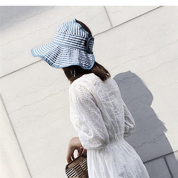 サンバイザー レディース おしゃれ ボーダー つば広 ワイヤー入り 折りたたみ 紐付き 自転車 風で飛ばない Uvカ Giodental Es