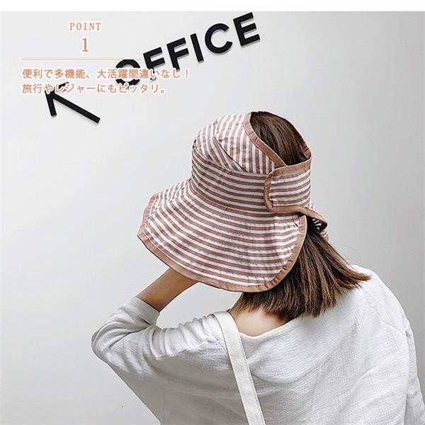 サンバイザー レディース おしゃれ ボーダー つば広 ワイヤー入り 折りたたみ 紐付き 自転車 風で飛ばない Uvカ Giodental Es