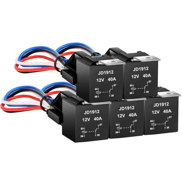 Kiligen 5個 JD1912 4極リレー車用 DC12V 40A 12AWG ハーネス付き