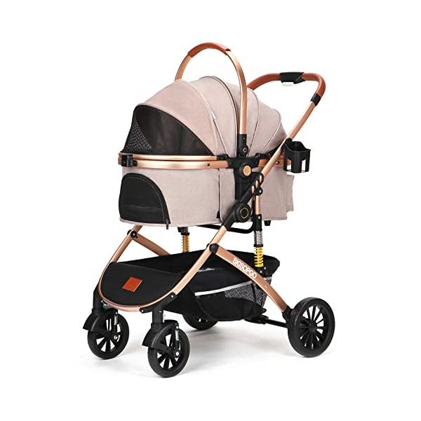 「SKISOPGO ペットカート 分離型 犬用ベビーカー いぬ用 バギー 折りたたみ式 ペットバギー 前輪360°回転 後輪ブレーキ付き 組み立て」▼▼（商品説明）・カーキ  cdrkwCrN・・Color:カーキ・【分離型バスケット】バス...