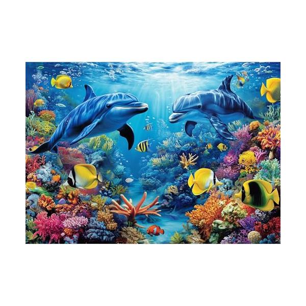 イルカと魚のパズル MISITU ジグソーパズル 1000ピース パズル 風景 絵画 海 海洋 深海