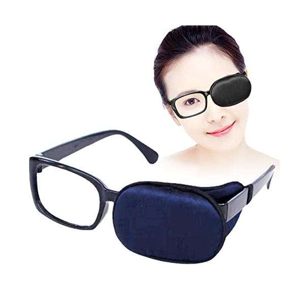 「Rimikuru 眼帯 眼鏡 メガネ用 シルク 斜視 メガネ カバー 右目 左目 アイパッチ 両目 片目眼帯 黒 白 (ネイビー)」▼▼（商品説明）ネイビー/-/-・Color:ネイビー・パッケージ個数:2・眼帯 メガネ用 両目兼用 シル...