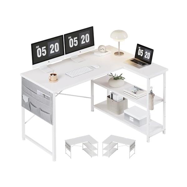 YeTom l字デスク 机 pcデスク ゲーミングデスク 右棚左棚 幅107cm 学習