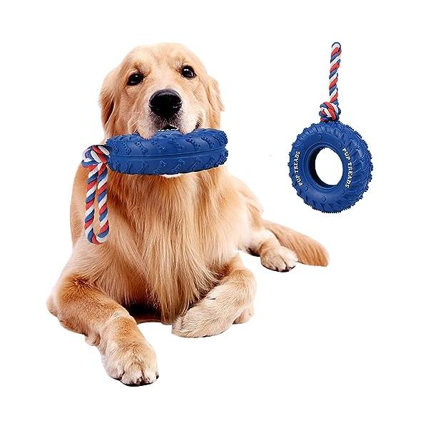 「犬 おもちゃ Oziral 犬用 噛む おもちゃ ゴム タイヤ 丈夫 歯磨き 壊れにくい 犬のおもちゃ ロープ 引っ張り ストレス解消 運動不足」▼▼（商品説明）ブルー/-/-・Color:ブルー・パッケージ個数:1・ロープ付きタイヤ犬用...