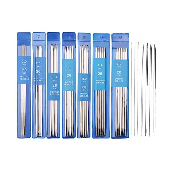 「Kingsie 棒針 編み棒 35本セット ステンレス製 編み針 短い 20cm 2.0mmから5mmまで 手編み針 手芸用品」▼740646138247▼（商品説明）ステンレス/総長：200mm/-・材質：ステンレス・サイズ：総長：20...