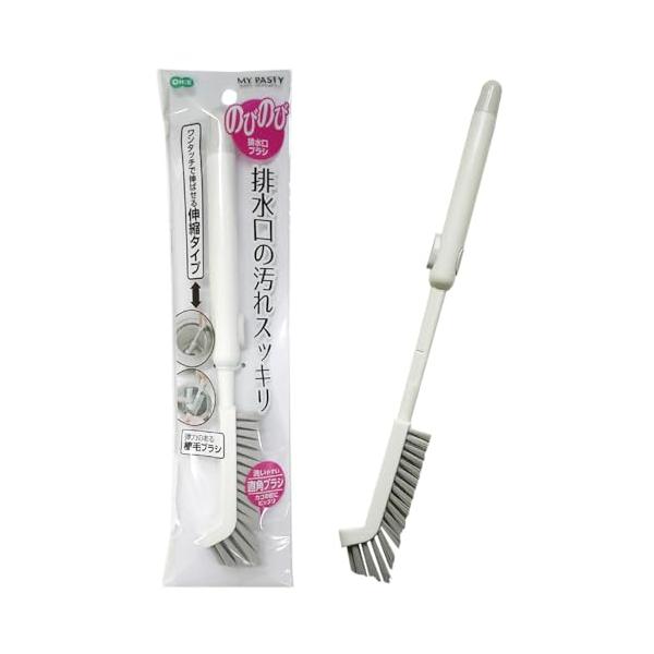 他サイト： オーエ キッチンブラシ 約縦28.5cm~35.5cm×幅4cm×奥行2cm ホワイト マイパスティ のびのび排水口ブラシ 伸縮タイプ 排水口の商品画像