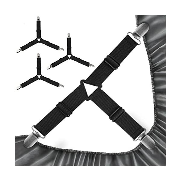 fogman 布団 シーツ ズレ防止 3点固定 クリップ ゴム バンド 三角形 コーナー 4本セット (ブラック)