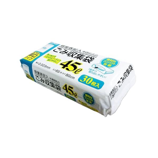 他サイト： 日本技研工業 ゴミ袋 45L 半透明乳白 30枚入り (丈夫な厚口タイプ・1枚ずつ取り出しやすい) 容量表記 厚み0.023×横650×縦850の商品画像