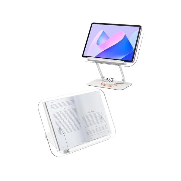 「ブックスタンド 卓上 書見台 360°回転 読書台 絵描き用 傾斜台 角度/高さ調整可能 勉強/製図/学習/読書スタンド 折りたたみ式 コンパク」▼▼（商品説明）ホワイト/-/SZYMWS11-8・Color:ホワイト・??製品詳細プレー...