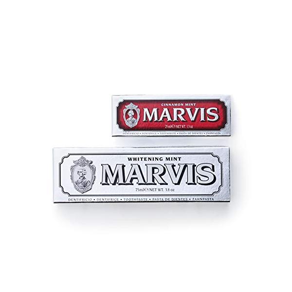 他サイト： MARVIS(マービス) 歯磨き粉 ホワイト・ミント75mL &amp; シナモン・ミント25mL 2本セット お得用 イタリア製 オーラルケアの商品画像