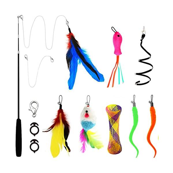 他サイト： lappland anan掲載モデル 猫おもちゃ 猫じゃらし 14点 セット 天然 羽 交換 し易い 竿 付き ねこじゃの商品画像