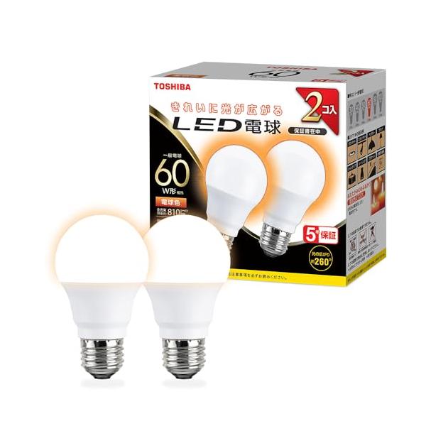 他サイト： TOSHIBA(東芝) LED電球 E26 A形 60W相当 全方向 電球色 2P 密閉器具対応 LDA8L-G/60V1RPの商品画像