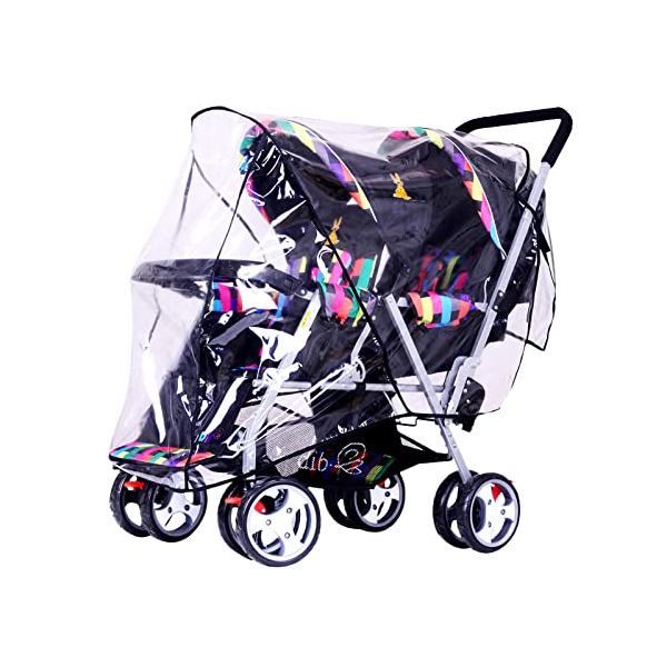 他サイト： ZERONOWA 2人乗り ベビーカー用 レインカバー 縦型 双子用 二人乗り 雨よけレインカバー (クリア)の商品画像
