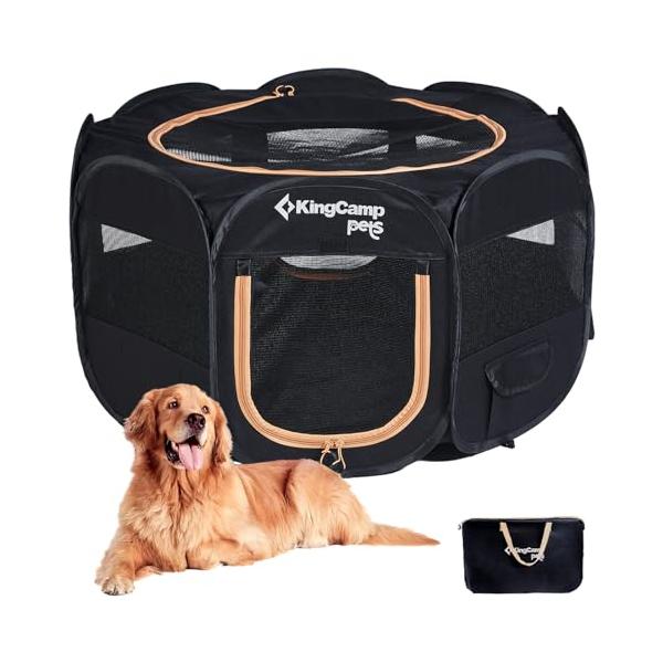 「KingCamp ペットサークル ドッグハウス 大型犬 八角形 折りたたみ メッシュサークル 猫 犬 兼用 プレイサークル ペットケージ 軽量」▼6923334507578▼（商品説明）L: 127 x 127 x 60 cmブラック/L...