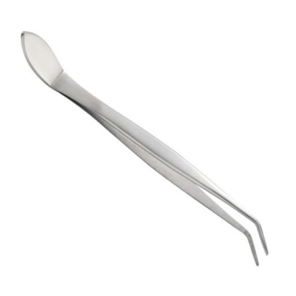 小品盆栽などの小さい鉢植えに適した小ぶりのステンレス製のピンセットです。ヘラの部分はコケなどの貼り付けに便利です。全長　約１８０ｍｍ重さ　約３６ｇこちらの商品はパキスタン製になります。