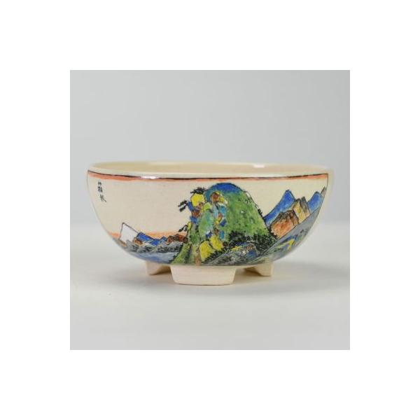 盆栽鉢 ミニ盆栽鉢 蝉山 箱根宿 植替え ミニ盆栽 絵画 絵入り 浮世絵 陶器