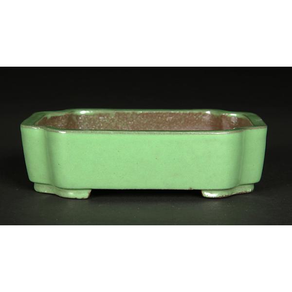 盆栽鉢 色鉢 草均釉隅入長方鉢 陶器 4号 12cm グリーン 小品盆栽 ミニ