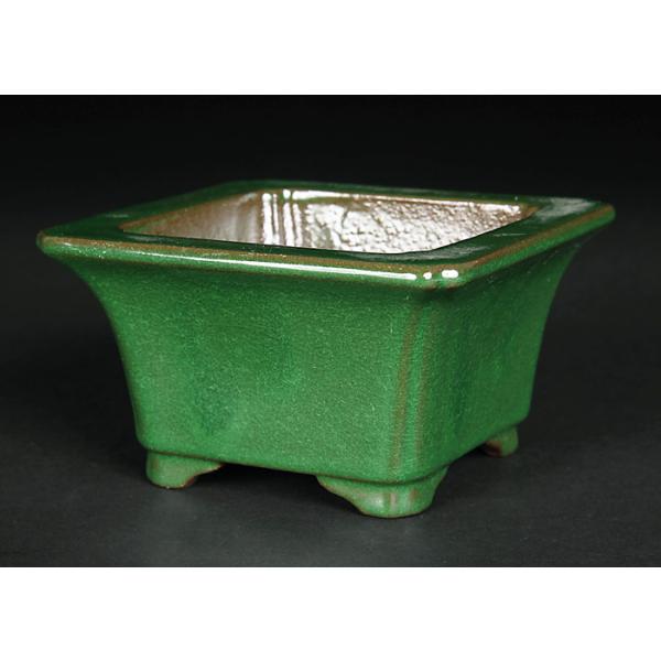 【盆栽鉢】緑釉薬窯変正方鉢 盆栽鉢 色鉢 緑釉外縁隅入正方鉢 陶器 3号 9cm グリーン 小品盆栽 ミニ